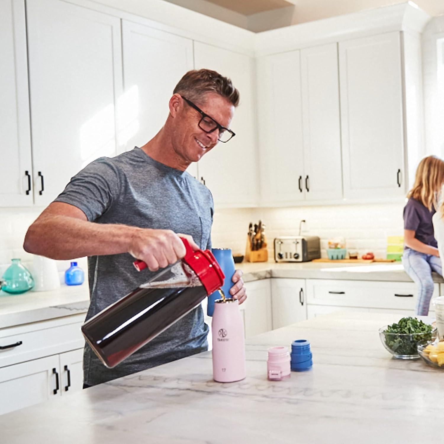 imageTakeya Traveler Leakproof Coffee Mug Carrying Loop Insulated Drinkware for Everyday Use Durable ampamp Portable with SpillProof Design 25 oz AquaDodgeball Grey