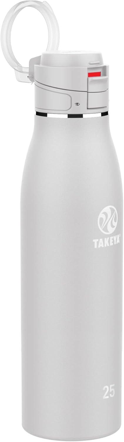 imageTakeya Traveler Leakproof Coffee Mug Carrying Loop Insulated Drinkware for Everyday Use Durable ampamp Portable with SpillProof Design 25 oz AquaDodgeball Grey