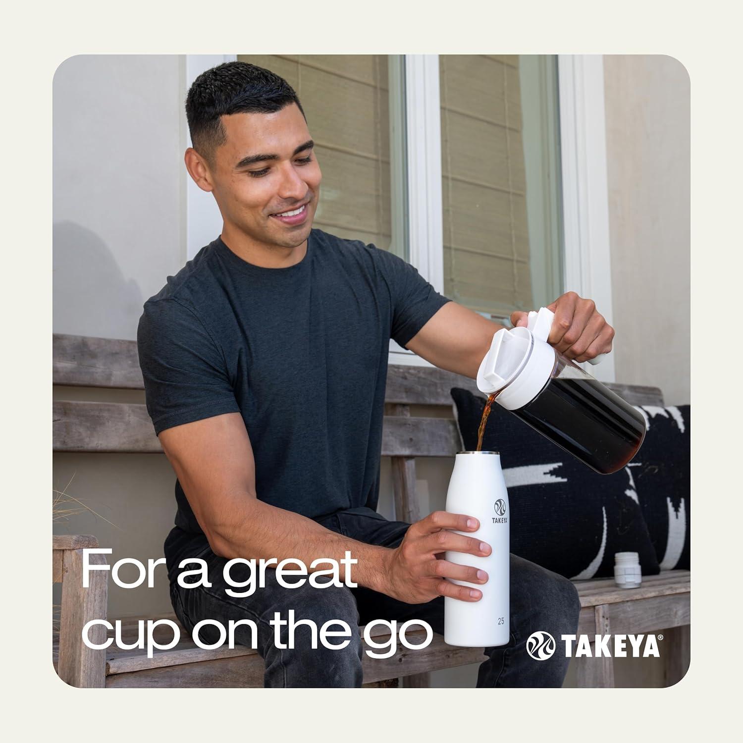 imageTakeya Tritan Cold Brew Coffee Maker Airtight Pitcher with LeakFree Lid BPAFree Cold Brew Maker with Silicone Handle DishwasherSafe Pitcher for Homemade Cold Brew 1 Quart WhiteBlack