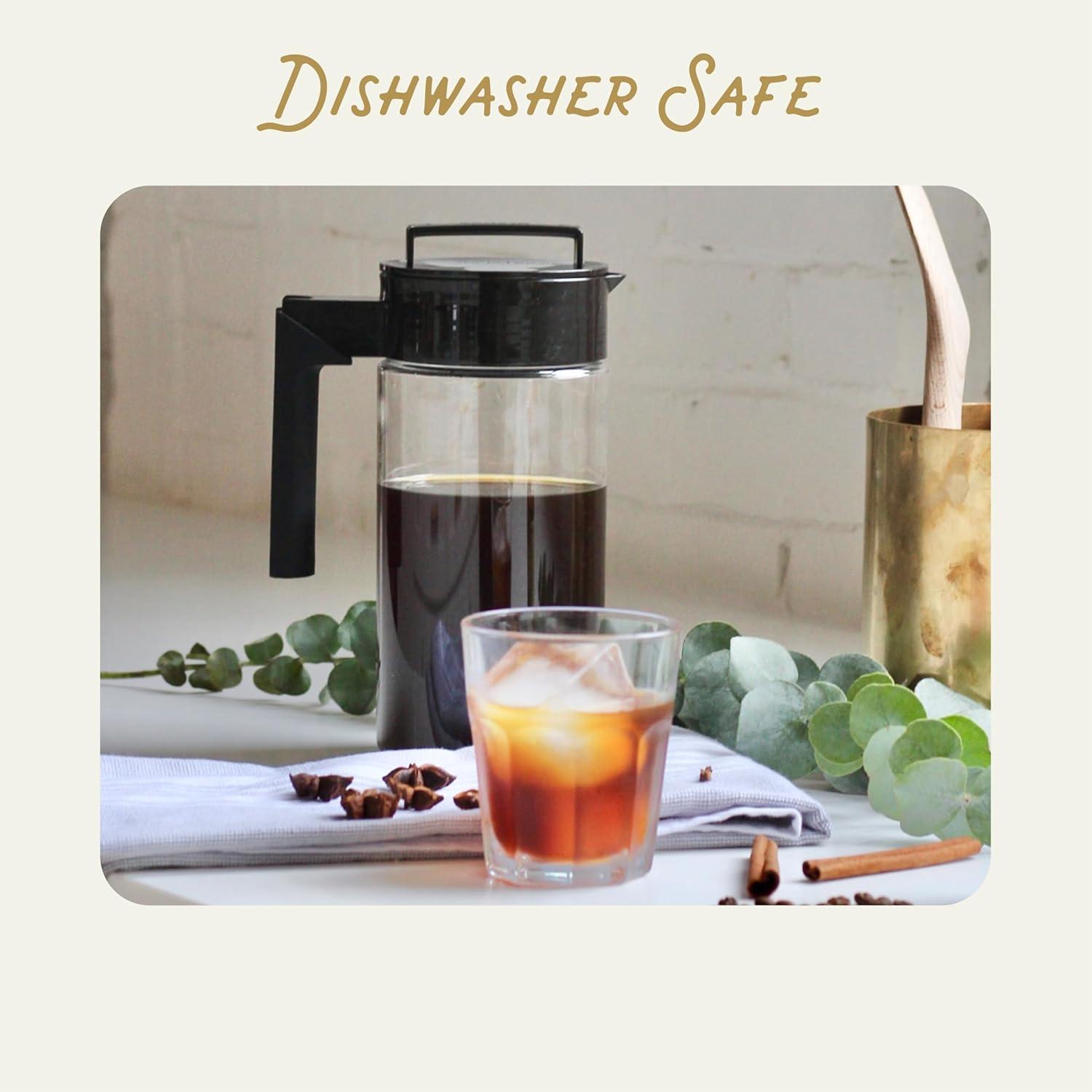 imageTakeya Tritan Cold Brew Coffee Maker Airtight Pitcher with LeakFree Lid BPAFree Cold Brew Maker with Silicone Handle DishwasherSafe Pitcher for Homemade Cold Brew 1 Quart WhiteBlack