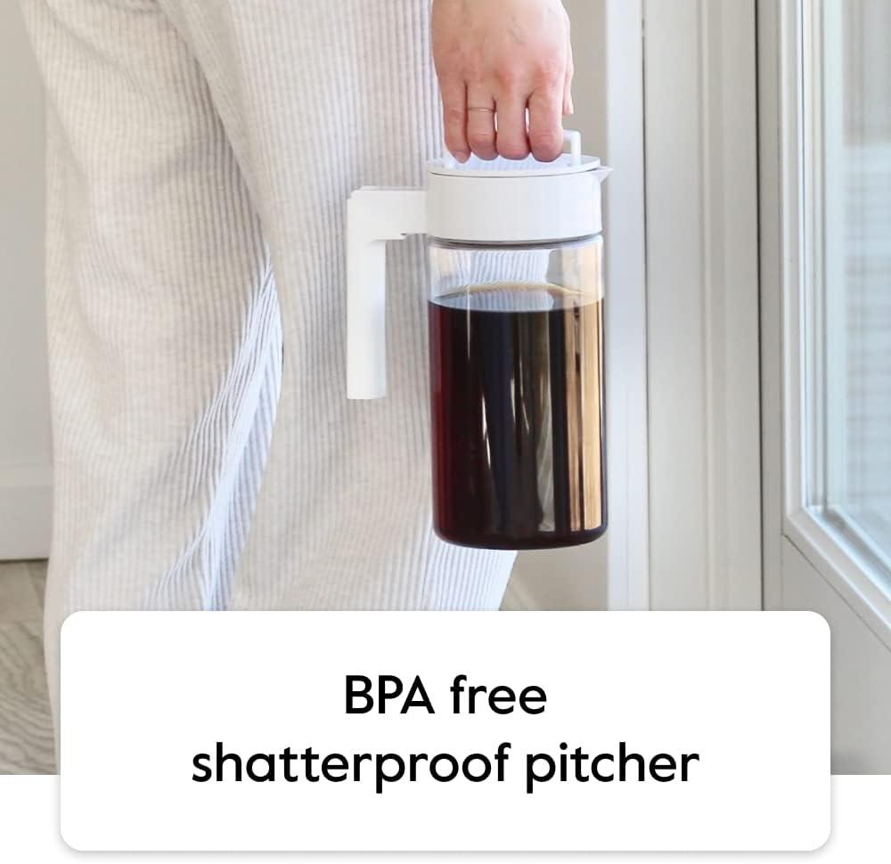 imageTakeya Tritan Cold Brew Coffee Maker Airtight Pitcher with LeakFree Lid BPAFree Cold Brew Maker with Silicone Handle DishwasherSafe Pitcher for Homemade Cold Brew 1 Quart WhiteStone