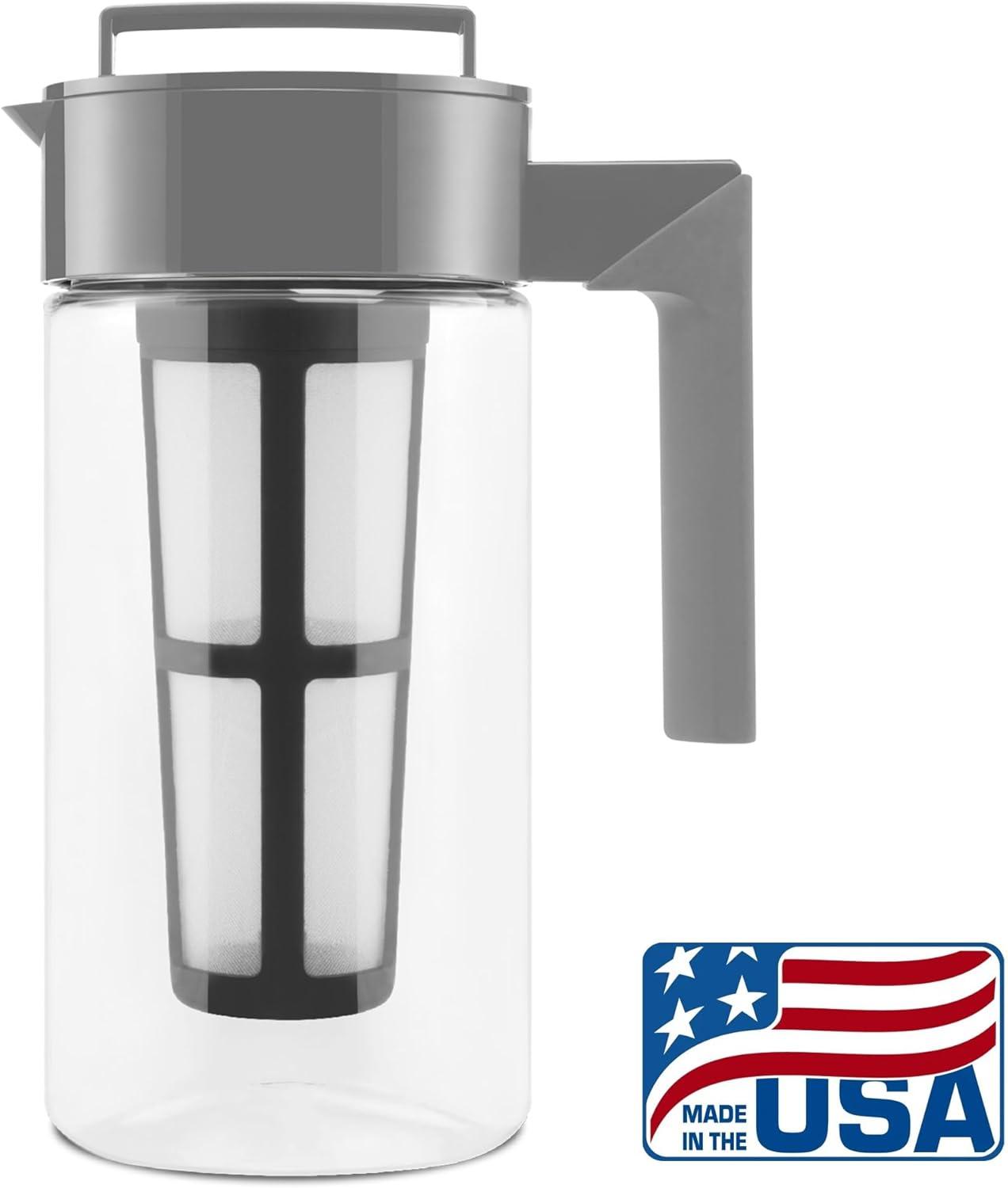 imageTakeya Tritan Cold Brew Coffee Maker Airtight Pitcher with LeakFree Lid BPAFree Cold Brew Maker with Silicone Handle DishwasherSafe Pitcher for Homemade Cold Brew 1 Quart WhiteStone