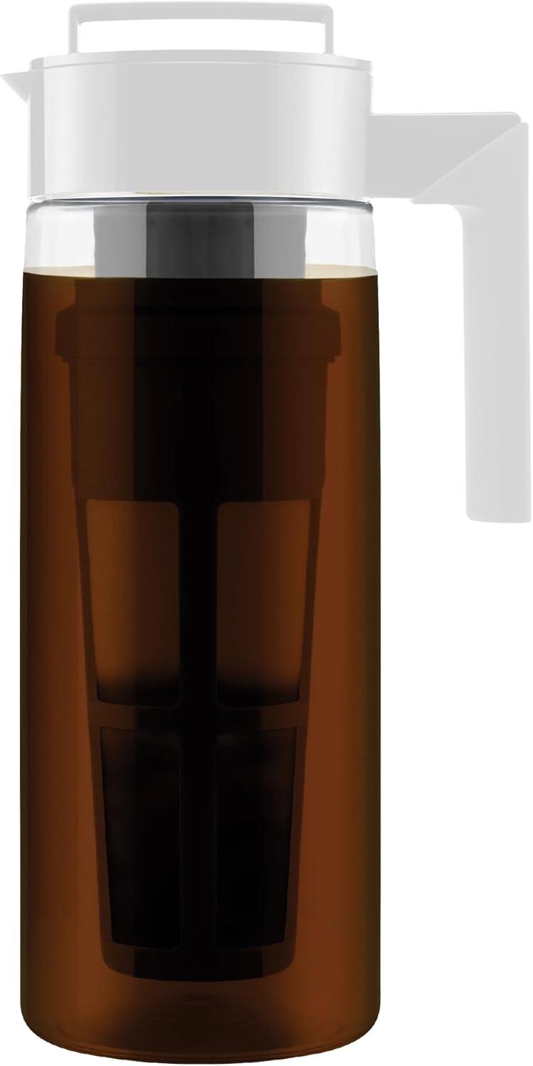 imageTakeya Tritan Cold Brew Coffee Maker Airtight Pitcher with LeakFree Lid BPAFree Cold Brew Maker with Silicone Handle DishwasherSafe Pitcher for Homemade Cold Brew 1 Quart WhiteWhite