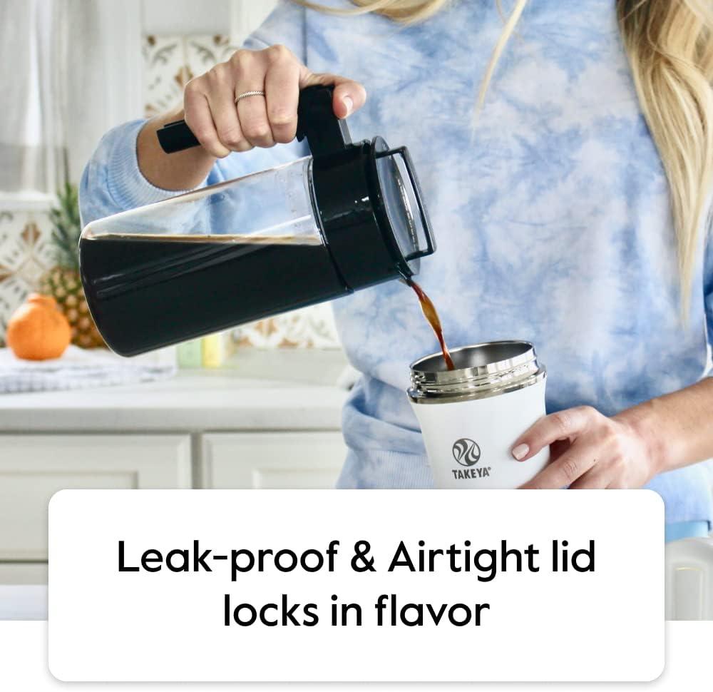 imageTakeya Tritan Cold Brew Coffee Maker Airtight Pitcher with LeakFree Lid BPAFree Cold Brew Maker with Silicone Handle DishwasherSafe Pitcher for Homemade Cold Brew 1 Quart WhiteStone