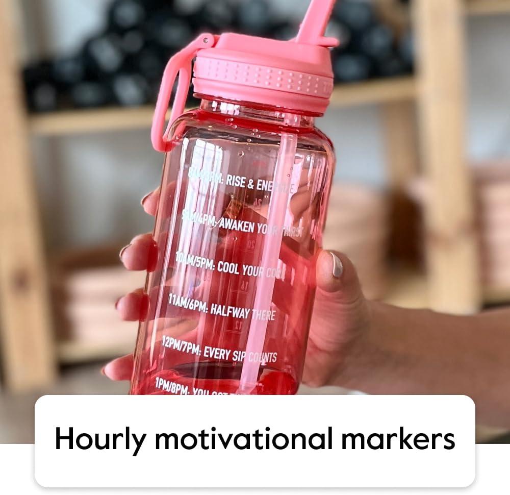 imageTakeya Tritan Motivational Water Bottle with Straw Lid Durable BPAFree With Time Marker Leakproof ampamp NonSlip Bumper 64 oz Vivacity PurpleBreezy Blue