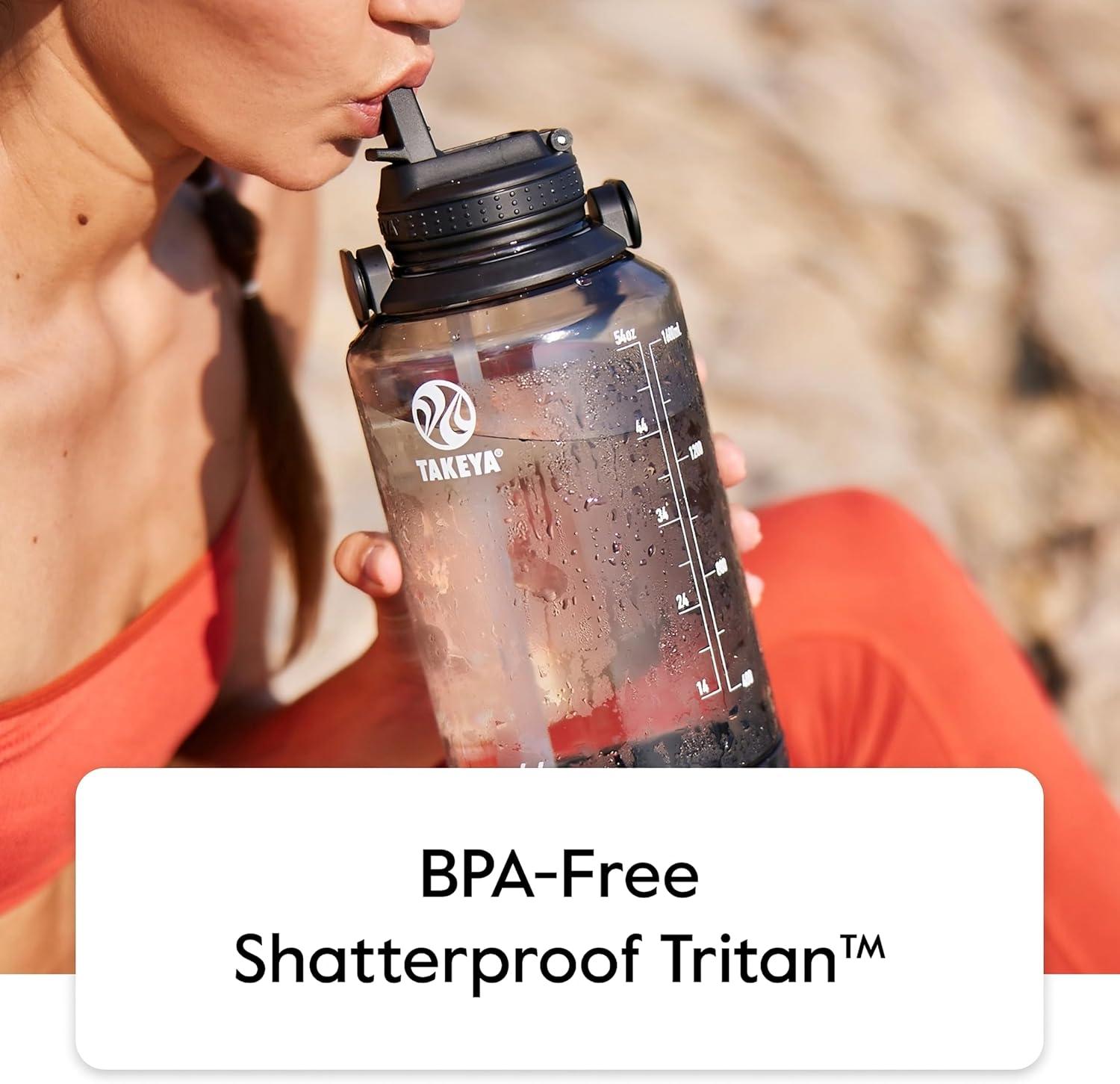 imageTakeya Tritan Motivational Water Bottle with Straw Lid Durable BPAFree With Time Marker Leakproof ampamp NonSlip Bumper 64 oz Vivacity PurpleBreezy Blue