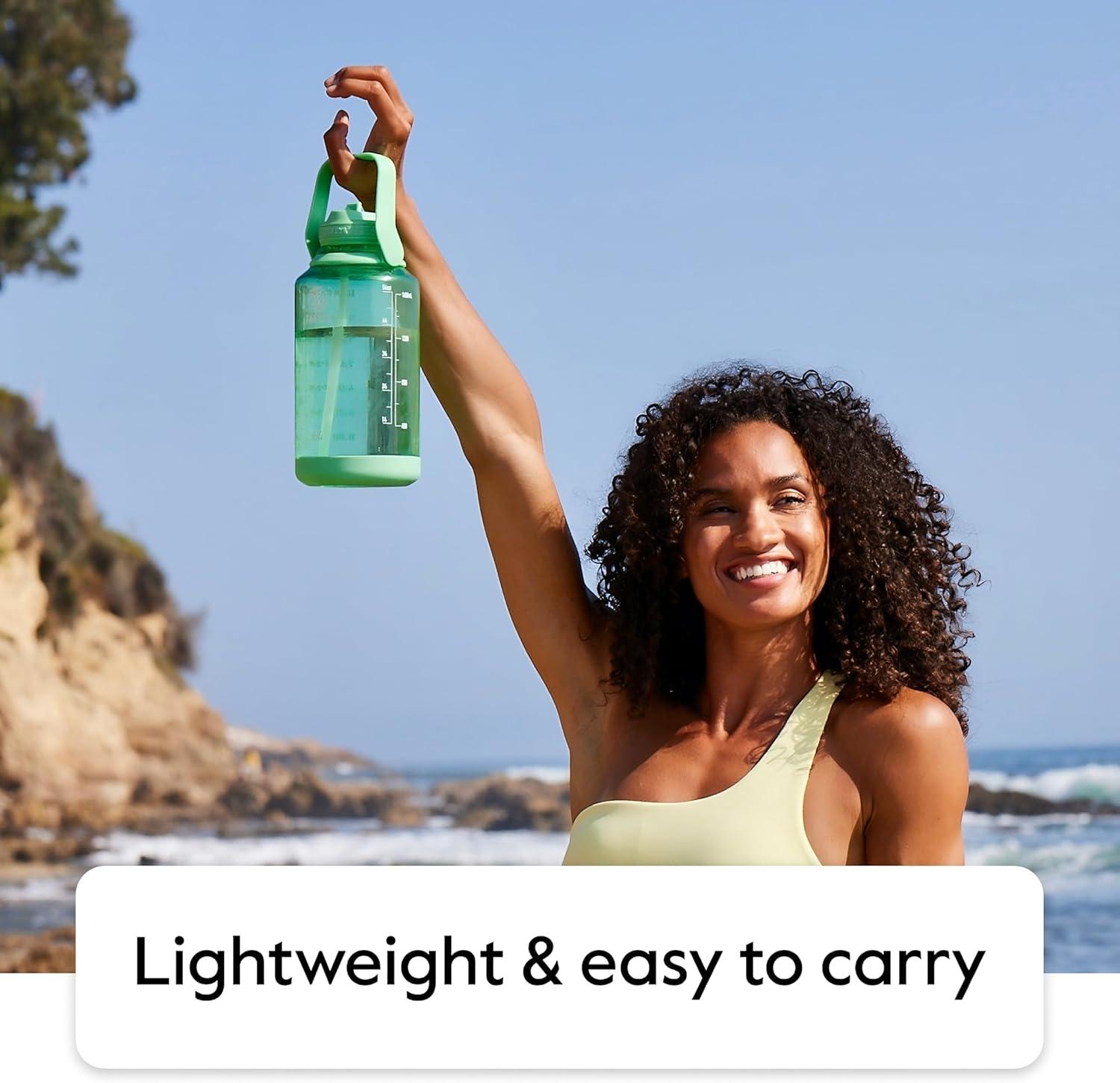 imageTakeya Tritan Motivational Water Bottle with Straw Lid Durable BPAFree With Time Marker Leakproof ampamp NonSlip Bumper 64 oz Vivacity PurpleCloud White