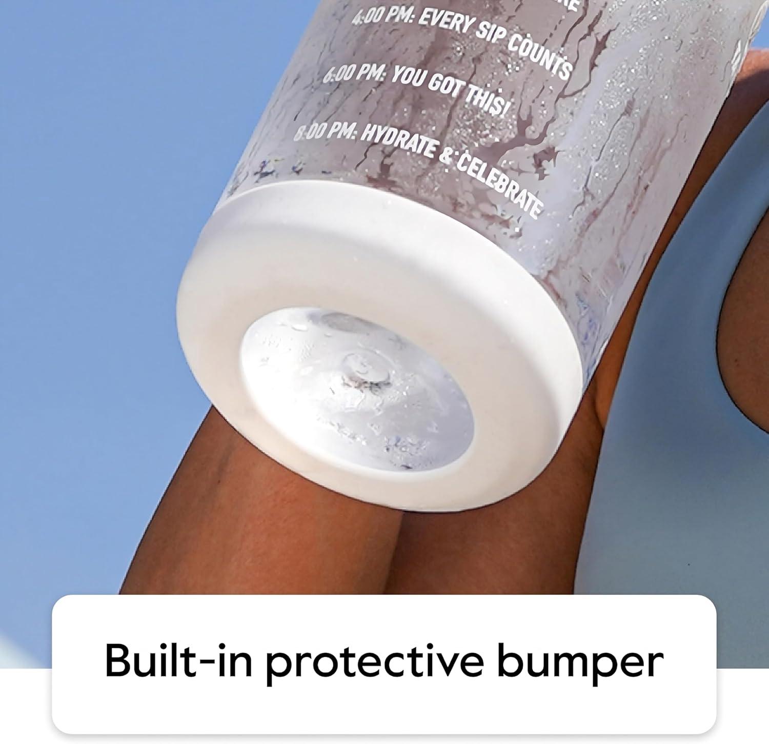 imageTakeya Tritan Motivational Water Bottle with Straw Lid Durable BPAFree With Time Marker Leakproof ampamp NonSlip Bumper 64 oz Vivacity PurpleCloud White