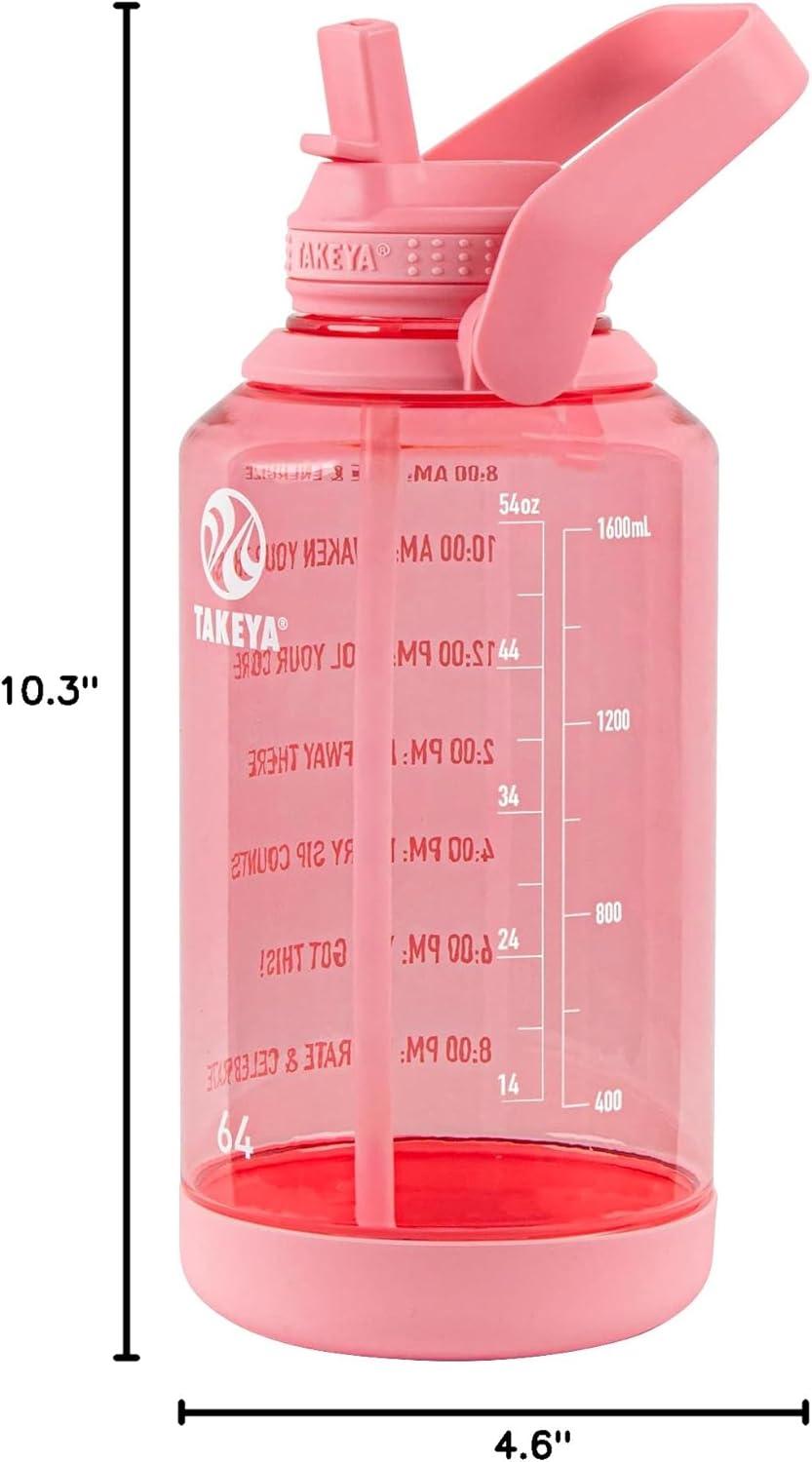 imageTakeya Tritan Motivational Water Bottle with Straw Lid Durable BPAFree With Time Marker Leakproof ampamp NonSlip Bumper 64 oz Vivacity PurpleFlutter Pink