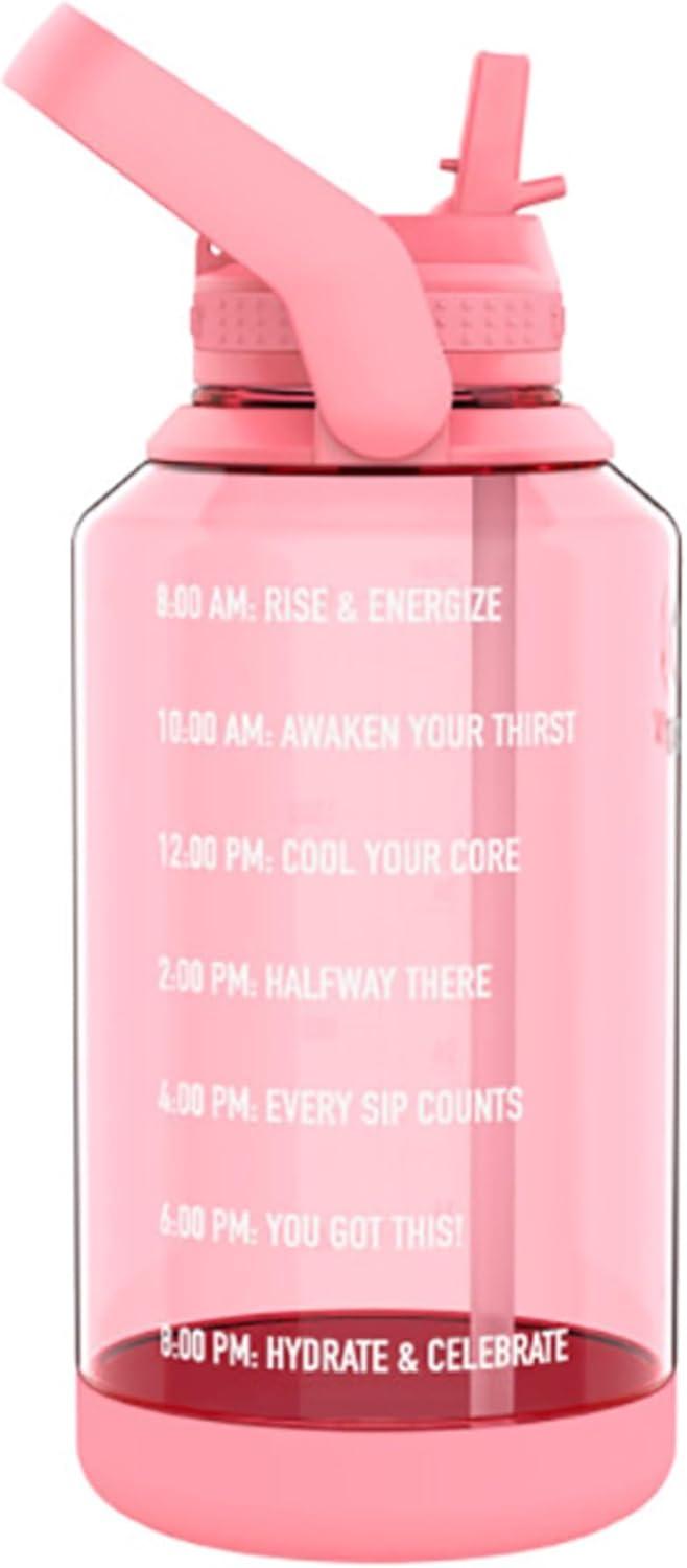 imageTakeya Tritan Motivational Water Bottle with Straw Lid Durable BPAFree With Time Marker Leakproof ampamp NonSlip Bumper 64 oz Vivacity PurpleFlutter Pink
