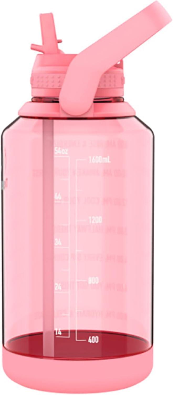 imageTakeya Tritan Motivational Water Bottle with Straw Lid Durable BPAFree With Time Marker Leakproof ampamp NonSlip Bumper 64 oz Vivacity PurpleFlutter Pink