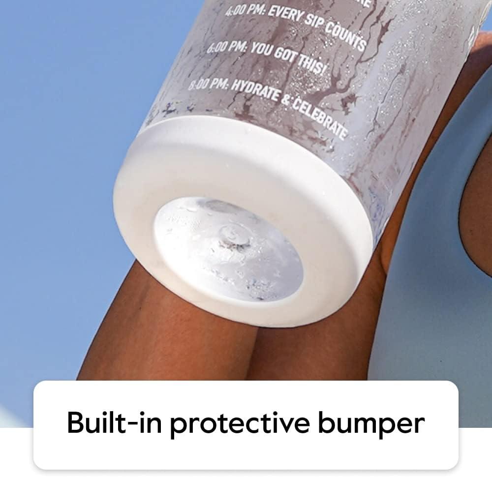 imageTakeya Tritan Motivational Water Bottle with Straw Lid Durable BPAFree With Time Marker Leakproof ampamp NonSlip Bumper 64 oz Vivacity PurpleFlutter Pink