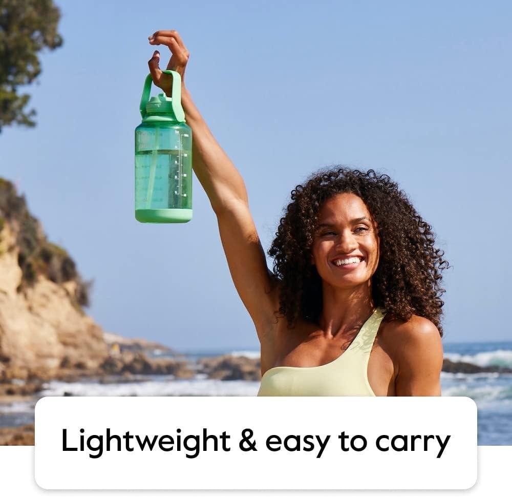 imageTakeya Tritan Motivational Water Bottle with Straw Lid Durable BPAFree With Time Marker Leakproof ampamp NonSlip Bumper 64 oz Vivacity PurpleMulti