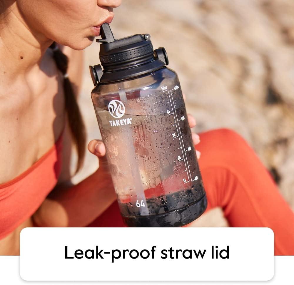 imageTakeya Tritan Motivational Water Bottle with Straw Lid Durable BPAFree With Time Marker Leakproof ampamp NonSlip Bumper 64 oz Vivacity PurpleMulti