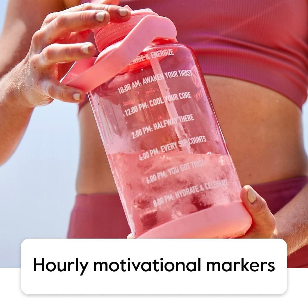 imageTakeya Tritan Motivational Water Bottle with Straw Lid Durable BPAFree With Time Marker Leakproof ampamp NonSlip Bumper 64 oz Vivacity PurpleMulti