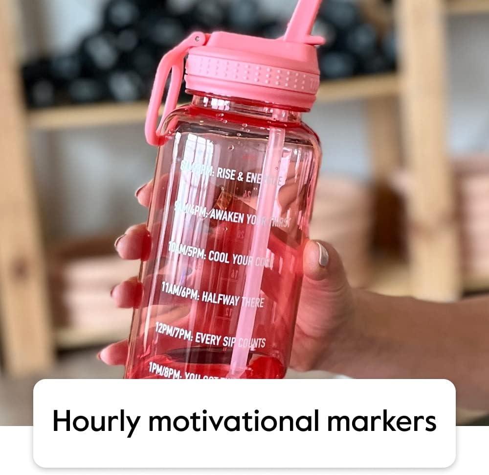 imageTakeya Tritan Motivational Water Bottle with Straw Lid Durable BPAFree With Time Marker Leakproof ampamp NonSlip Bumper 64 oz Vivacity PurpleStormy Black