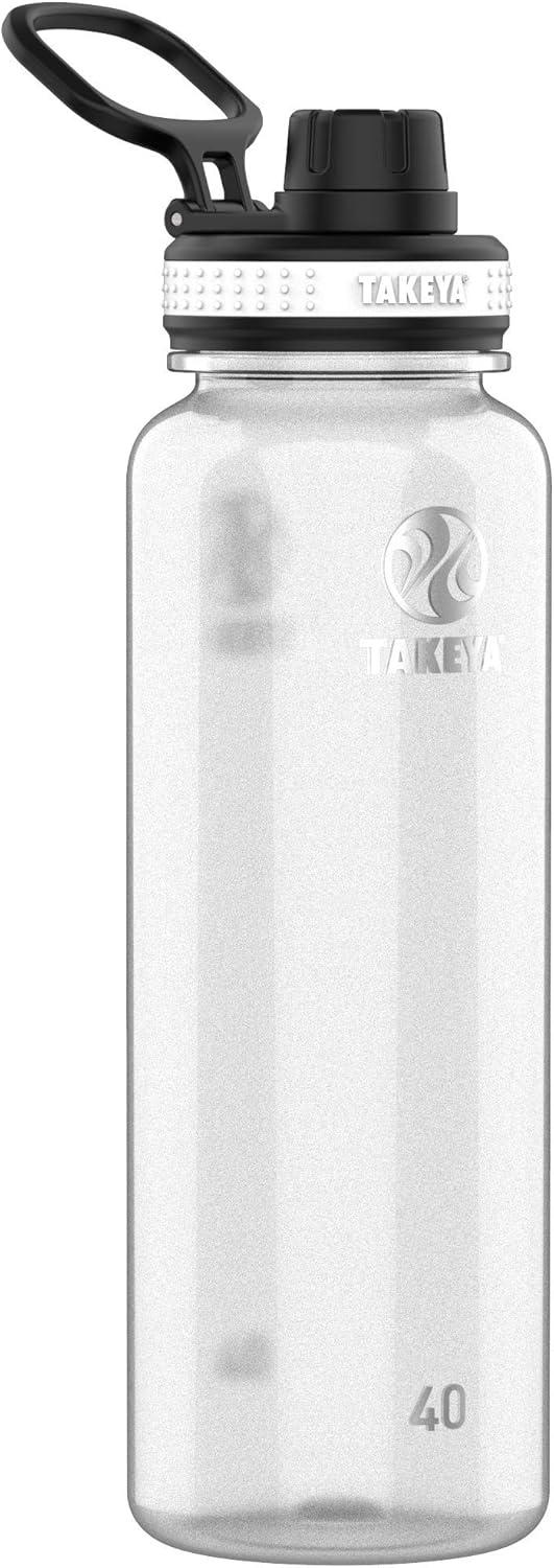 imageTakeya Tritan Sport Water Bottle with Spout Lid BPAFree ampamp DishwasherSafe Water Bottle Reusable Bottle with Lid Handle Simple LeakProof Water Bottle 40 oz Flutter PinkClear