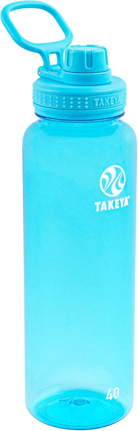imageTakeya Tritan Sport Water Bottle with Spout Lid BPAFree ampamp DishwasherSafe Water Bottle Reusable Bottle with Lid Handle Simple LeakProof Water Bottle 40 oz Flutter PinkBreezy Blue