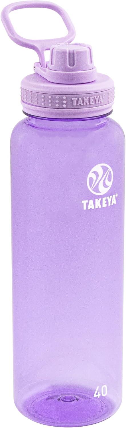 imageTakeya Tritan Sport Water Bottle with Spout Lid BPAFree ampamp DishwasherSafe Water Bottle Reusable Bottle with Lid Handle Simple LeakProof Water Bottle 40 oz Flutter PinkVivacity Purple