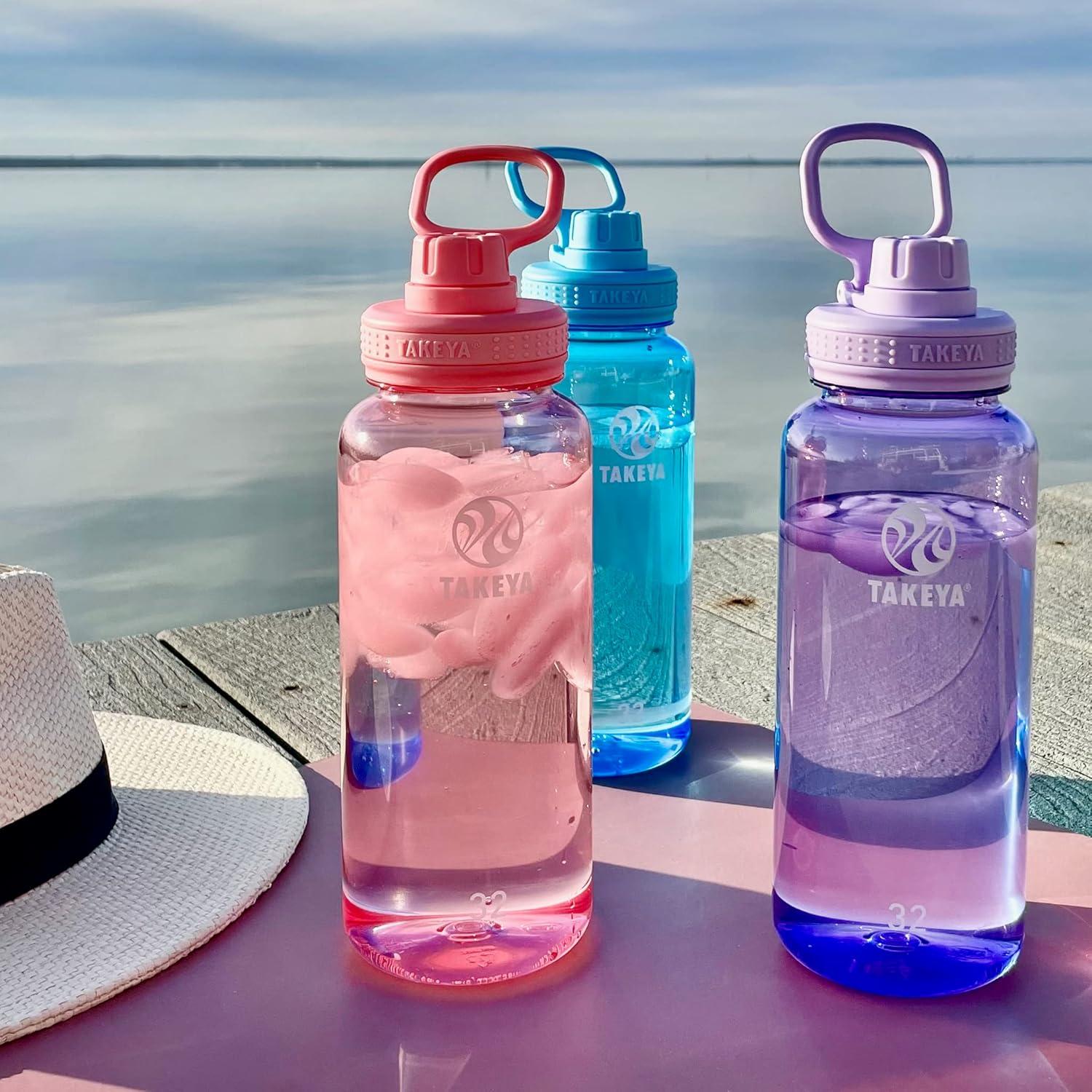 imageTakeya Tritan Sport Water Bottle with Spout Lid BPAFree ampamp DishwasherSafe Water Bottle Reusable Bottle with Lid Handle Simple LeakProof Water Bottle 40 oz Flutter PinkFlutter Pink