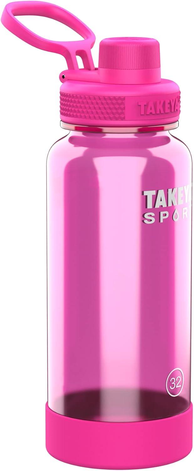 imageTakeya Tritan Sport Water Bottle with Spout Lid BPAFree ampamp DishwasherSafe Water Bottle Reusable Bottle with Lid Handle Simple LeakProof Water Bottle 32 oz Pink SweepPink Sweep