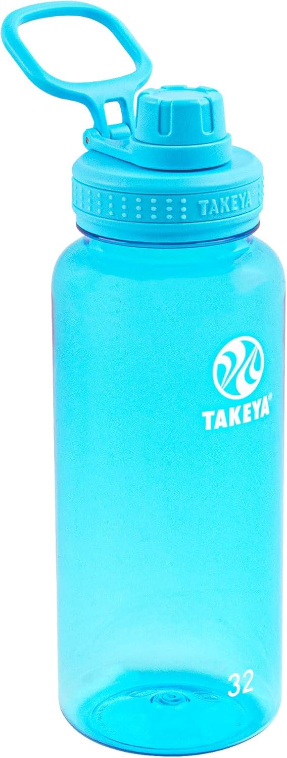 imageTakeya Tritan Sport Water Bottle with Spout Lid BPAFree ampamp DishwasherSafe Water Bottle Reusable Bottle with Lid Handle Simple LeakProof Water Bottle 40 oz Flutter PinkBreezy Blue