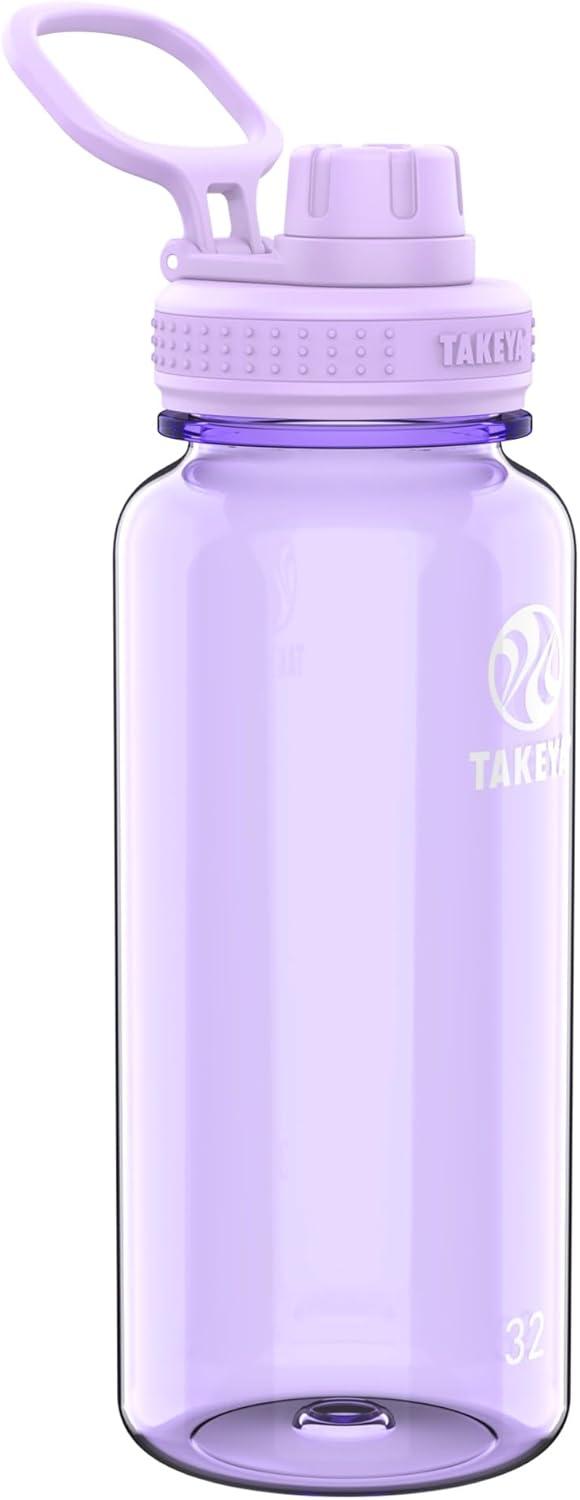 imageTakeya Tritan Sport Water Bottle with Spout Lid BPAFree ampamp DishwasherSafe Water Bottle Reusable Bottle with Lid Handle Simple LeakProof Water Bottle 40 oz Flutter PinkVivacity Purple