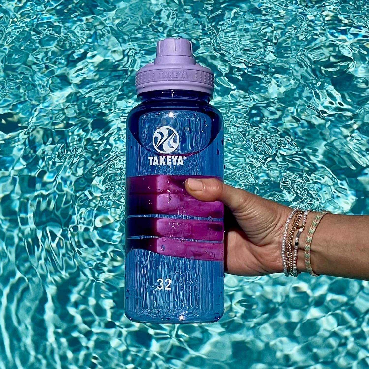 imageTakeya Tritan Sport Water Bottle with Spout Lid BPAFree ampamp DishwasherSafe Water Bottle Reusable Bottle with Lid Handle Simple LeakProof Water Bottle 40 oz Flutter PinkFlutter Pink