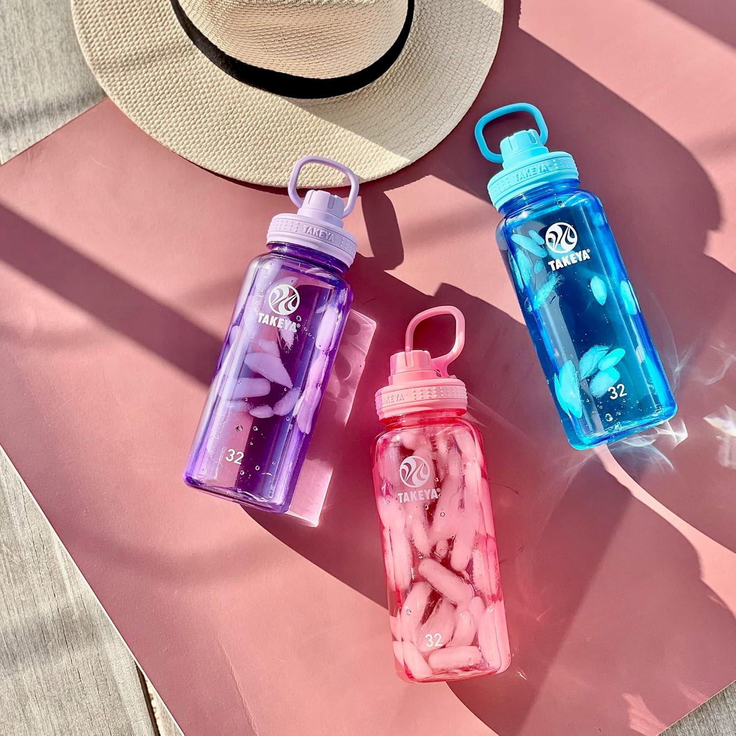 imageTakeya Tritan Sport Water Bottle with Spout Lid BPAFree ampamp DishwasherSafe Water Bottle Reusable Bottle with Lid Handle Simple LeakProof Water Bottle 40 oz Flutter PinkBreezy Blue