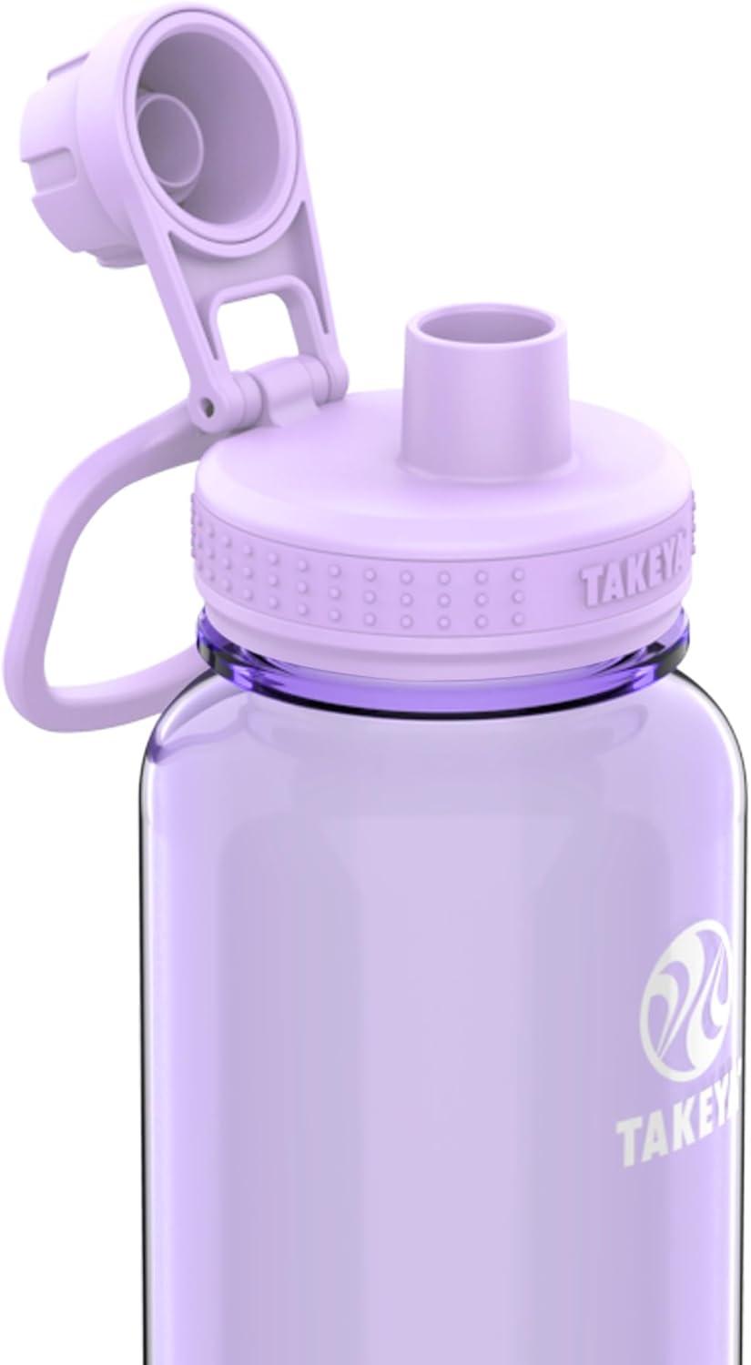 imageTakeya Tritan Sport Water Bottle with Spout Lid BPAFree ampamp DishwasherSafe Water Bottle Reusable Bottle with Lid Handle Simple LeakProof Water Bottle 40 oz Flutter PinkVivacity Purple