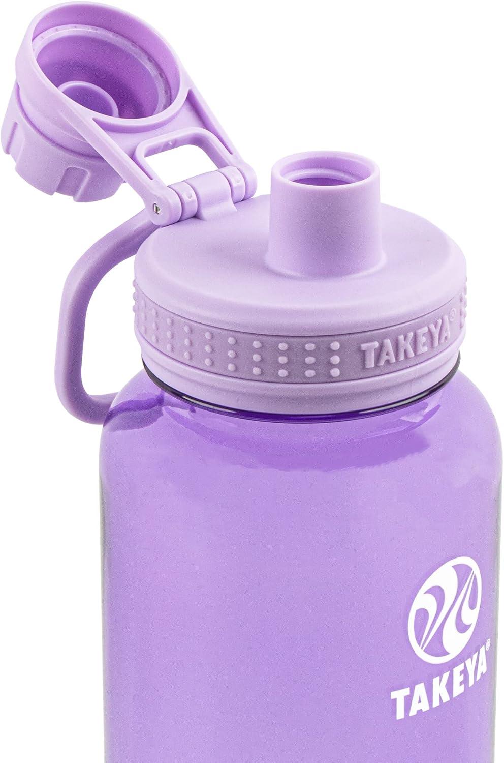 imageTakeya Tritan Sport Water Bottle with Spout Lid BPAFree ampamp DishwasherSafe Water Bottle Reusable Bottle with Lid Handle Simple LeakProof Water Bottle 40 oz Flutter PinkVivacity Purple