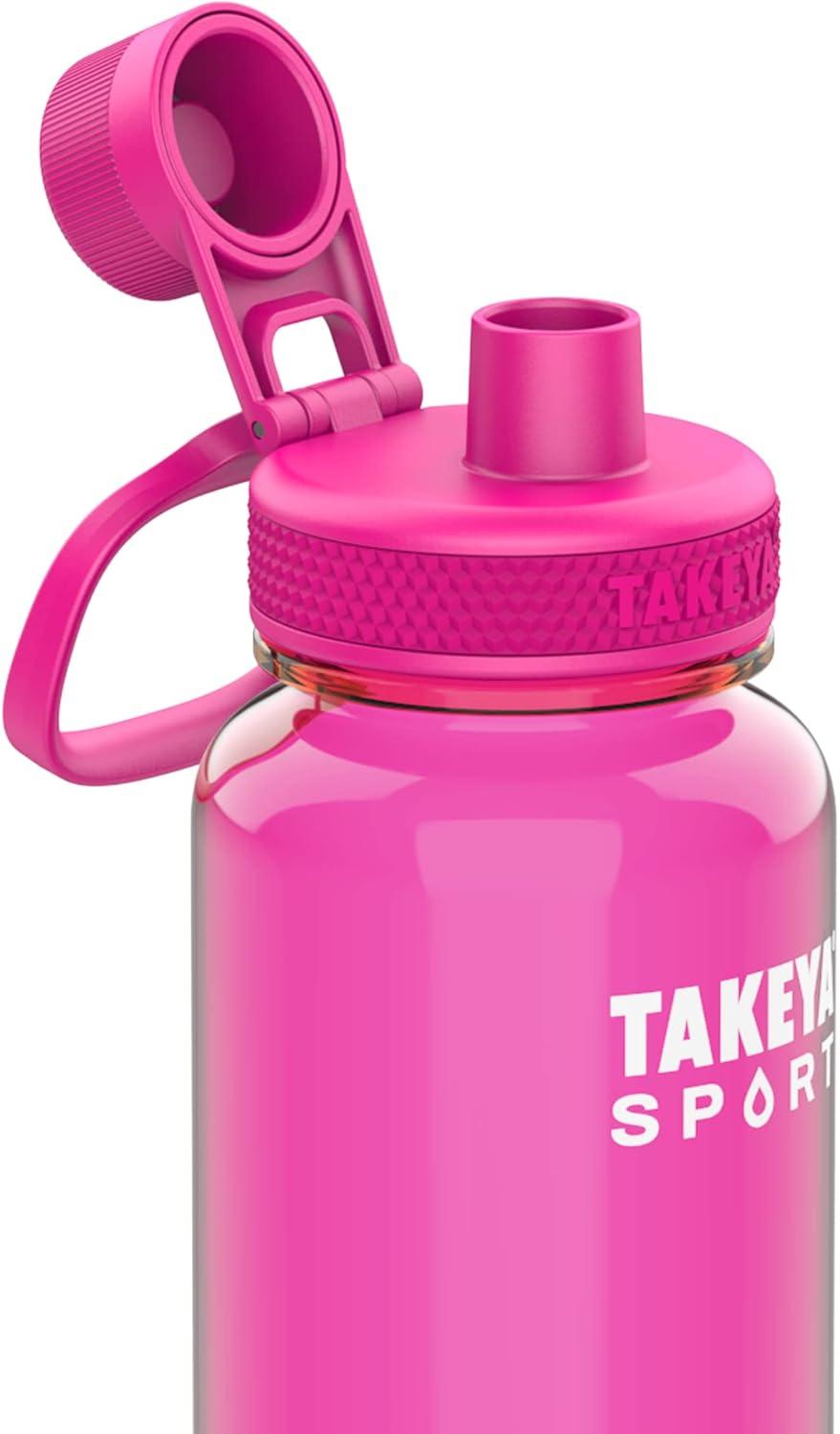 imageTakeya Tritan Sport Water Bottle with Spout Lid BPAFree ampamp DishwasherSafe Water Bottle Reusable Bottle with Lid Handle Simple LeakProof Water Bottle 32 oz Pink SweepPink Sweep