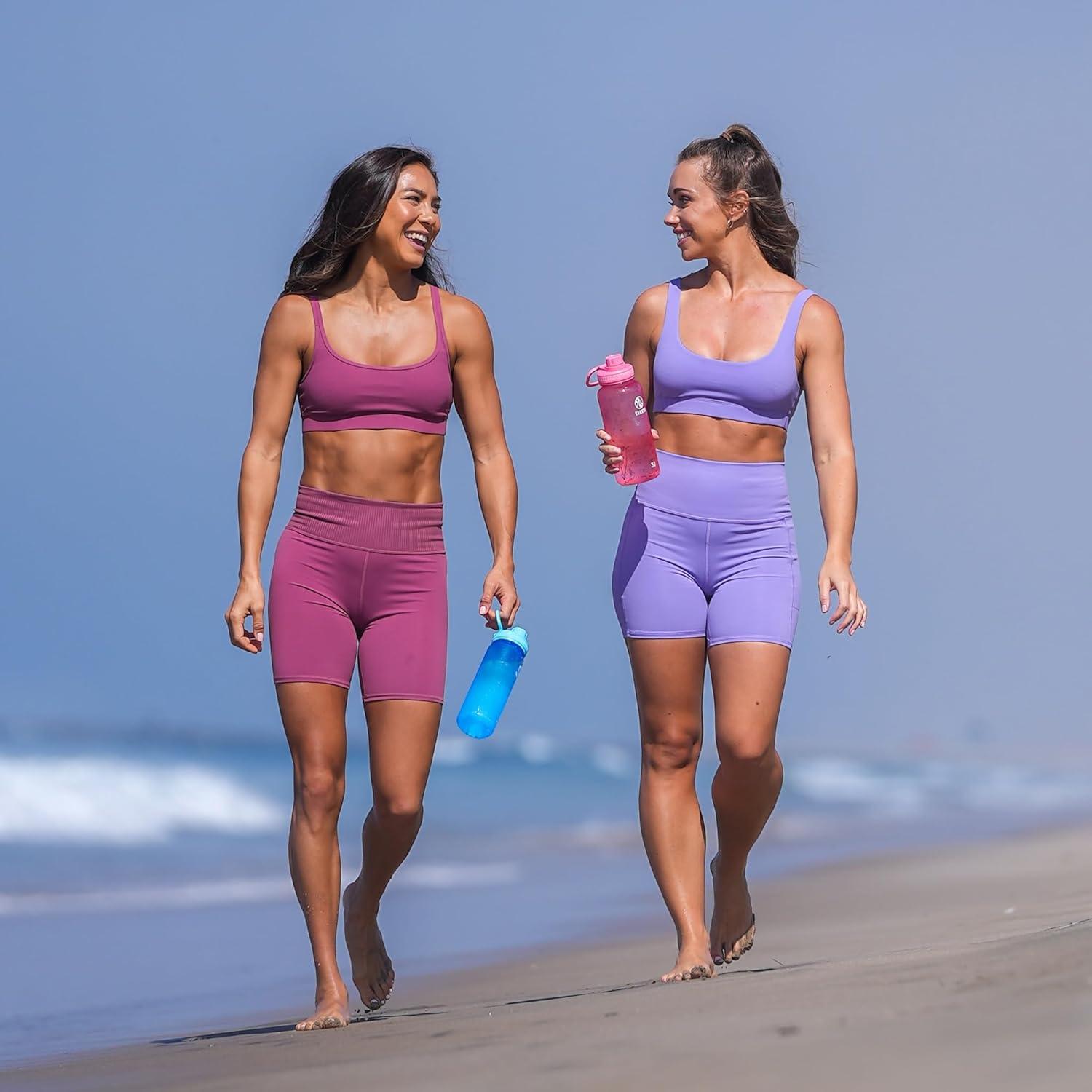 imageTakeya Tritan Sport Water Bottle with Spout Lid BPAFree ampamp DishwasherSafe Water Bottle Reusable Bottle with Lid Handle Simple LeakProof Water Bottle 40 oz Flutter PinkBreezy Blue