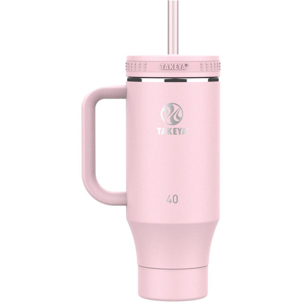 imageTakeya 40 oz Stainless Steel Tumbler with Lid and Two Straws Premium Quality Double Wall Insulated Wiith Handle Keep Drinks Cold for Up to 24 Hours MatchaBlush