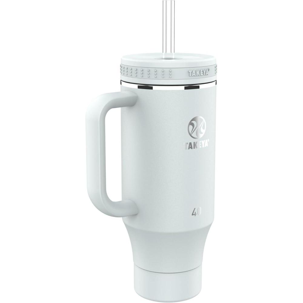 imageTakeya 40 oz Stainless Steel Tumbler with Lid and Two Straws Premium Quality Double Wall Insulated Wiith Handle Keep Drinks Cold for Up to 24 Hours MatchaMist