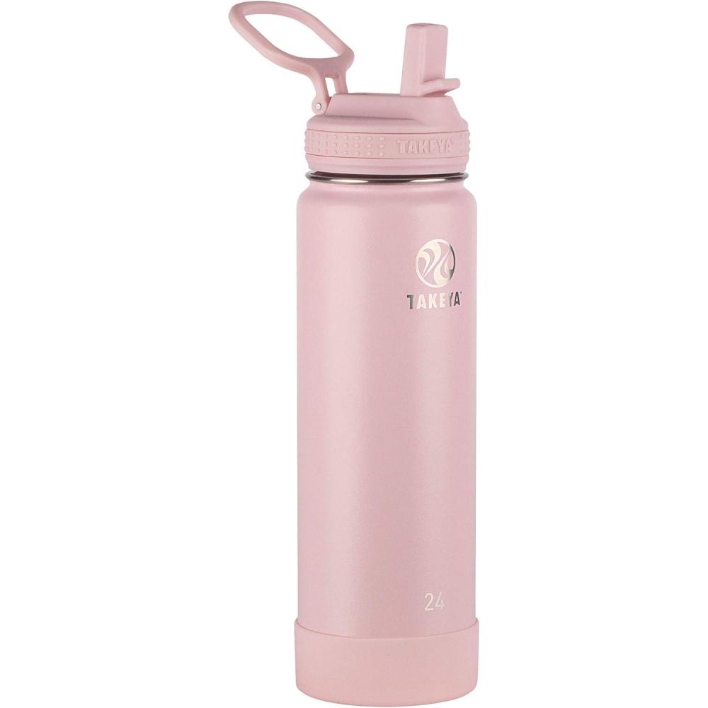 imageTakeya Actives 24 oz Water Bottle with Straw Lid Double Wall Stainless Steel Insulation Dishwasher Safe ampamp BPAFree Removable Bumper BlushBlush