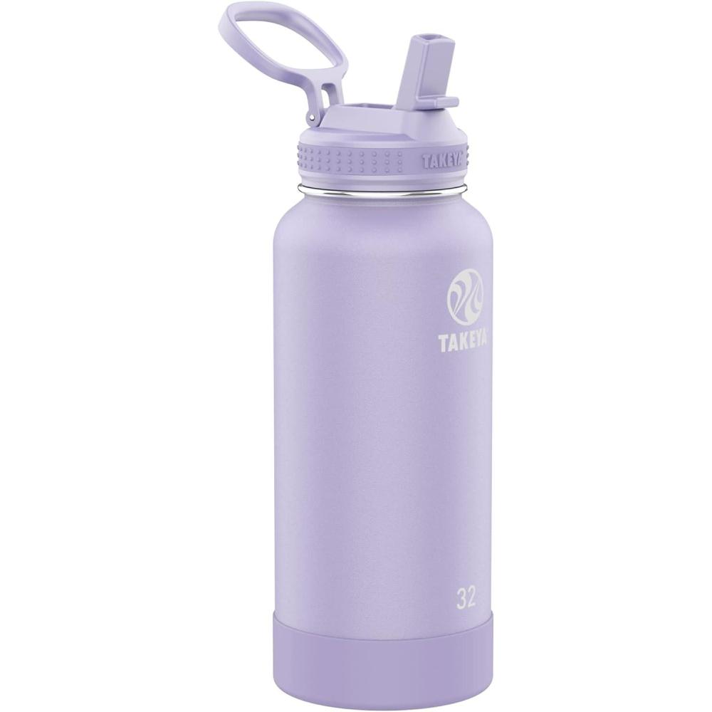 imageTakeya Actives 24 oz Water Bottle with Straw Lid Double Wall Stainless Steel Insulation Dishwasher Safe ampamp BPAFree Removable Bumper BlushLavender Field