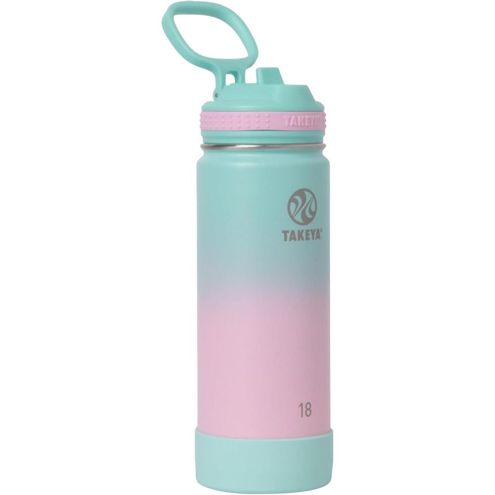imageTakeya Actives 24 oz Water Bottle with Straw Lid Double Wall Stainless Steel Insulation Dishwasher Safe ampamp BPAFree Removable Bumper BlushOmbre Dream