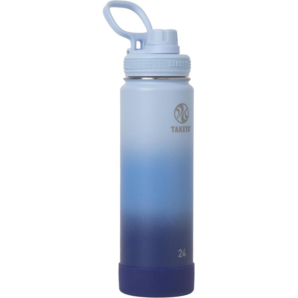 imageTakeya Actives Water Bottle with Spout Lid Bottle with Double Stainless Steel Insulation Dishwasher Safe ampamp BPAFree Bottle with Spout Lid ampamp Removable Bumper 24 oz BluestonePacific Blue