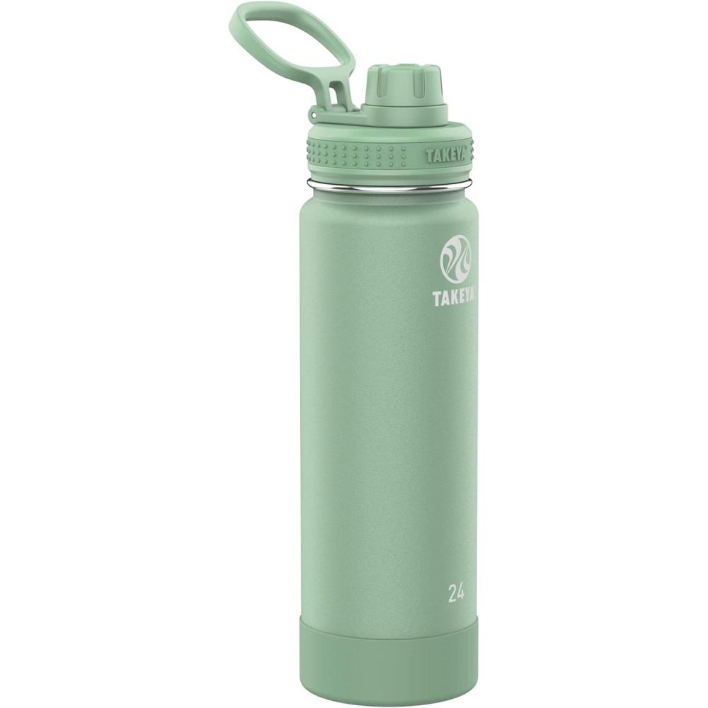 imageTakeya Actives Water Bottle with Spout Lid Bottle with Double Stainless Steel Insulation Dishwasher Safe ampamp BPAFree Bottle with Spout Lid ampamp Removable Bumper 24 oz BluestoneCucumber