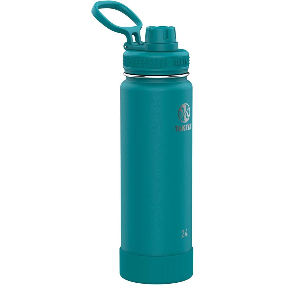 imageTakeya Actives Water Bottle with Spout Lid Bottle with Double Stainless Steel Insulation Dishwasher Safe ampamp BPAFree Bottle with Spout Lid ampamp Removable Bumper 24 oz BluestoneMystic Blue