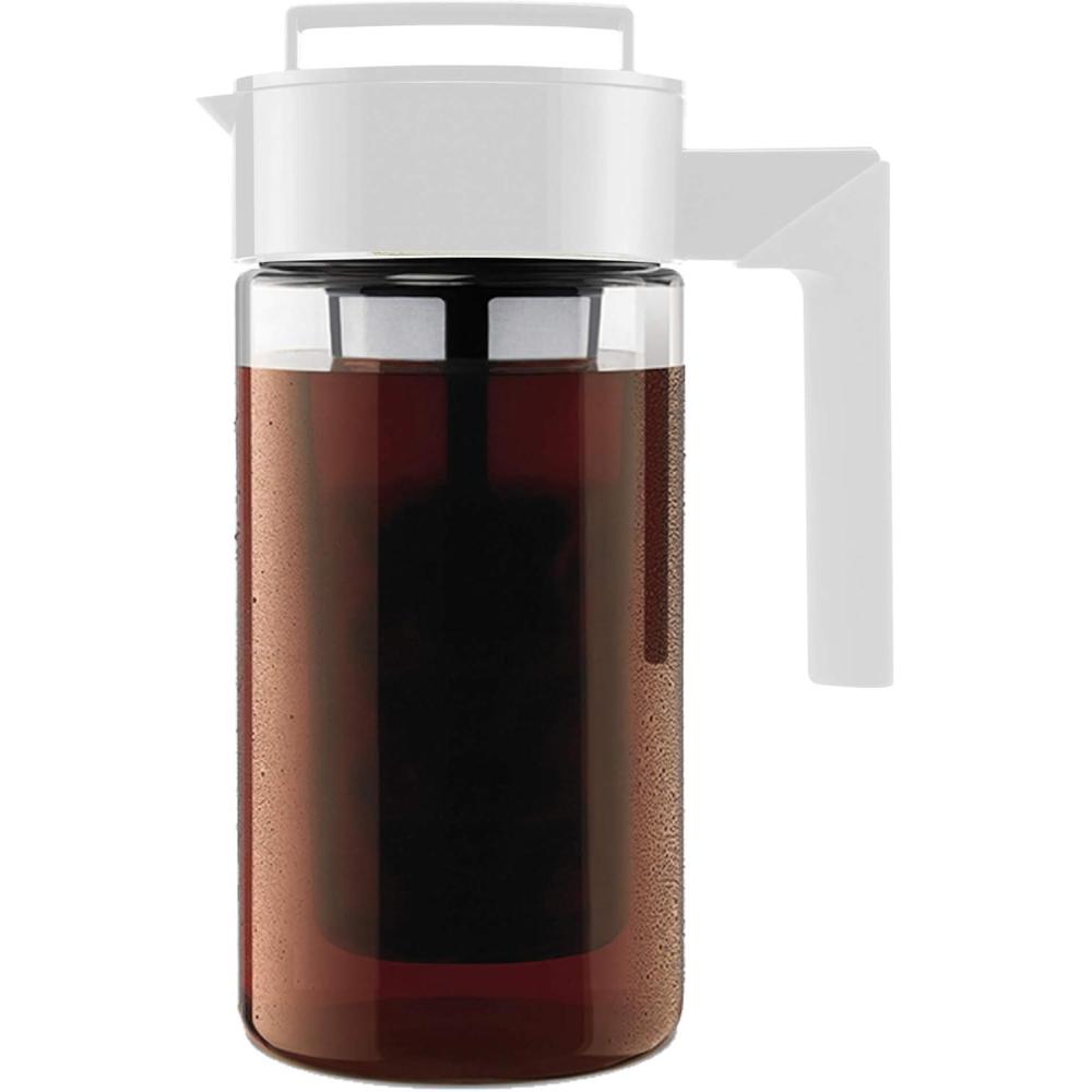 imageTakeya Tritan Cold Brew Coffee Maker Airtight Pitcher with LeakFree Lid BPAFree Cold Brew Maker with Silicone Handle DishwasherSafe Pitcher for Homemade Cold Brew 1 Quart WhiteWhite