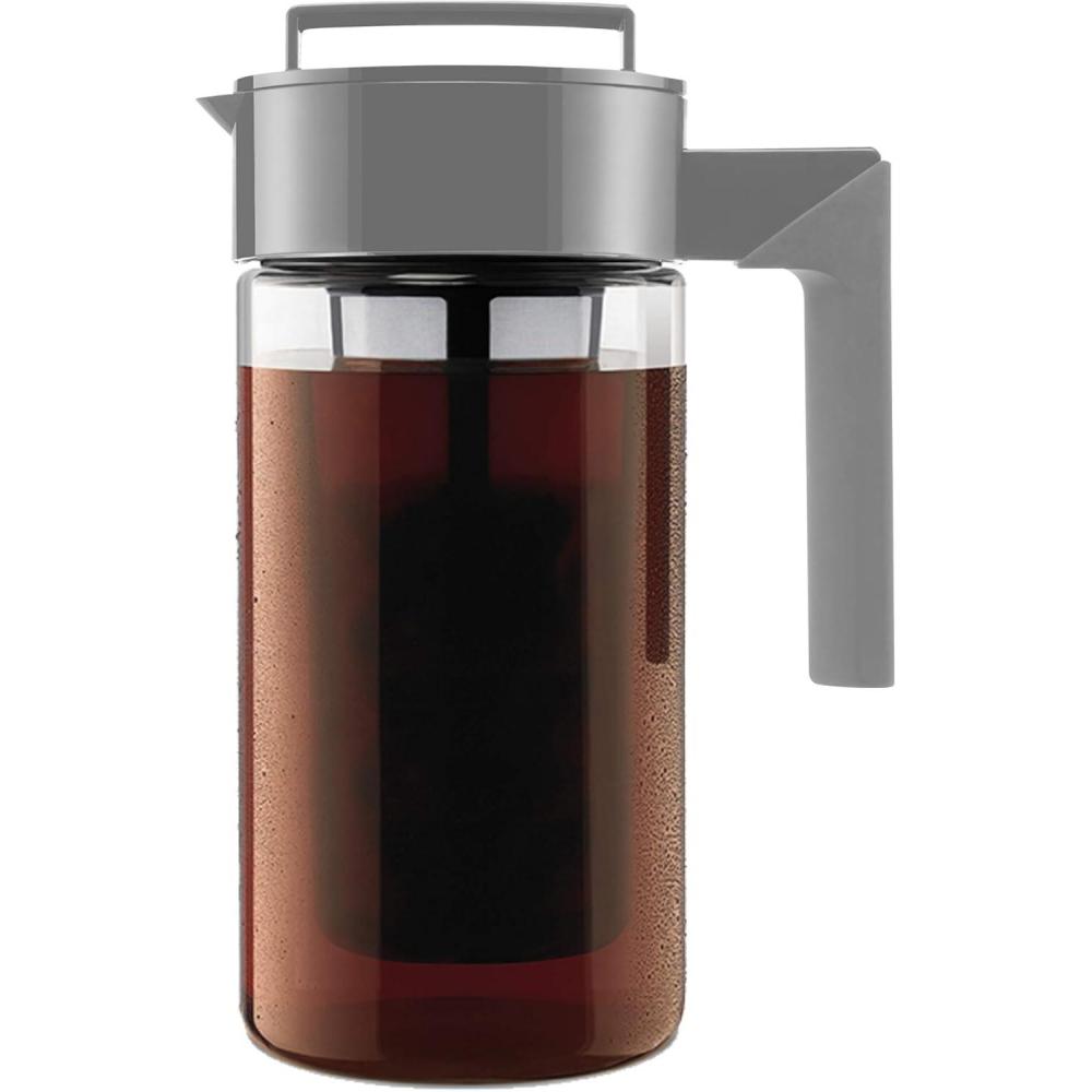 imageTakeya Tritan Cold Brew Coffee Maker Airtight Pitcher with LeakFree Lid BPAFree Cold Brew Maker with Silicone Handle DishwasherSafe Pitcher for Homemade Cold Brew 1 Quart WhiteStone