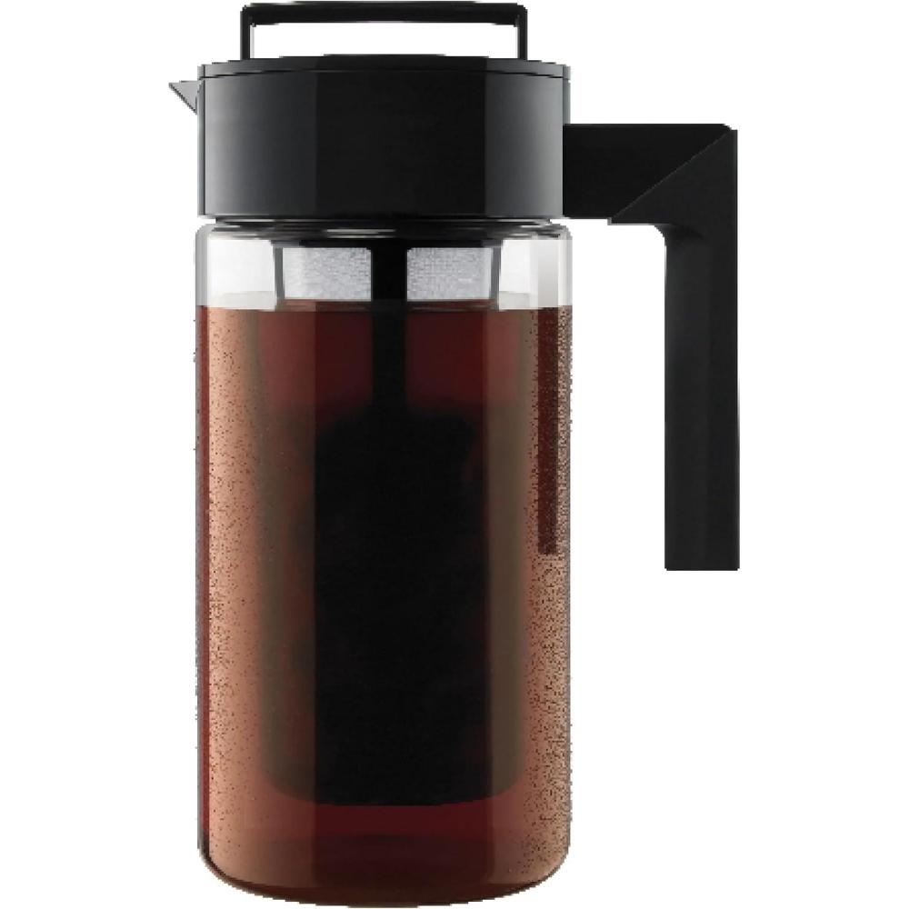 imageTakeya Tritan Cold Brew Coffee Maker Airtight Pitcher with LeakFree Lid BPAFree Cold Brew Maker with Silicone Handle DishwasherSafe Pitcher for Homemade Cold Brew 1 Quart WhiteBlack
