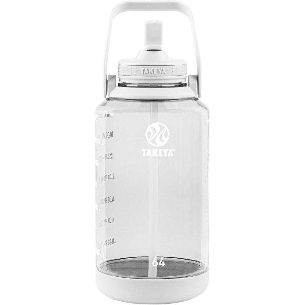 imageTakeya Tritan Motivational Water Bottle with Straw Lid Durable BPAFree With Time Marker Leakproof ampamp NonSlip Bumper 64 oz Vivacity PurpleCloud White