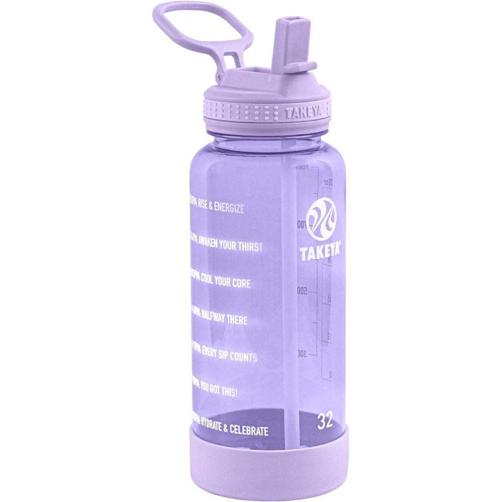 imageTakeya Tritan Motivational Water Bottle with Straw Lid Durable BPAFree With Time Marker Leakproof ampamp NonSlip Bumper 64 oz Vivacity PurpleVivacity Purple
