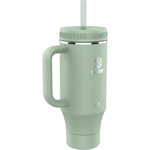 Takeya 40 oz Stainless Steel Tumbler with Lid and Two Straws, Premium Quality, Double Wall Insulated, Wiith Handle, Keep Drinks Cold for Up to 24 Hours, Matcha(Matcha)