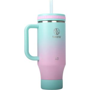 Takeya 40 oz Stainless Steel Tumbler with Lid and Two Straws, Premium Quality, Double Wall Insulated, Wiith Handle, Keep Drinks Cold for Up to 24 Hours, Matcha(Ombre Dream)