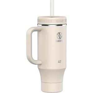 Takeya 40 oz Stainless Steel Tumbler with Lid and Two Straws, Premium Quality, Double Wall Insulated, Wiith Handle, Keep Drinks Cold for Up to 24 Hours, Matcha(Oatmilk)