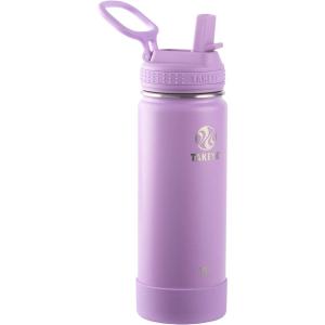 Takeya Actives 24 oz Water Bottle with Straw Lid – Double Wall Stainless Steel Insulation – Dishwasher Safe & BPA-Free – Removable Bumper – Blush(Lilac)